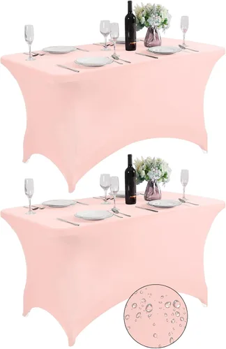 Miniatura 27 de SuperO - Paquete de 2 manteles de elastano impermeables para mesas de 6 pies, mantel elástico universal ajustable para fiestas, banquetes, bodas