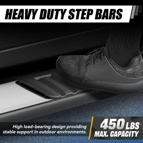 Miniatura 4 de Auto Dynasty - Estribos de 6.7 pulgadas para camión, camioneta doble cabina, peldaños laterales de aluminio en polvo negro, barras Nerf