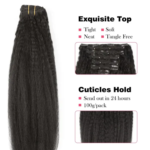 Miniatura 2 de Sassina - Extensión de pelo humano lacio con ondas, con clip, 8A, doble trama, italiano, grueso, extensiones de 10-22 pulgadas, 4.23 oz, 7