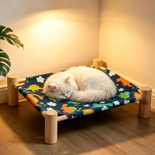 Miniatura 6 de Cat Hammock Bed - Removable Pet Cot, Wood Elevated Cat Bed, Breathable Sleeping Hammock, Indoor Outdoor Pet Lounge for Home Living Room Apartment B