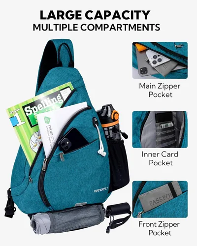 Miniatura 3 de WATERFLY - Mochila con eslinga, bandolera pequeña, bolsa de hombro para hombres y mujeres, para viajes, ciclismo, senderismo, mochila de día Azul