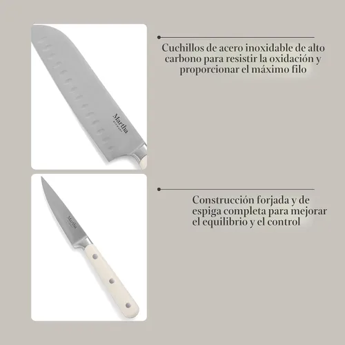 Miniatura 3 de MARTHA STEWART Eastwalk Juego de 14 cuchillos de cocina de acero inoxidable de alto carbono con mango forjado triple remachado ABS bloque de madera