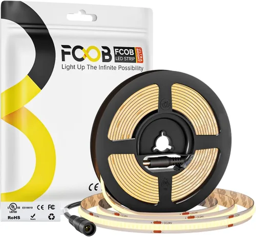 Miniatura 44 de Tira de luces LED COB DC24V de 16.4 pies, 6000 K, blanco frío, 320 LED, flexible, de alta densidad, uniforme, brillante, 9W/m, CRI90+ regulable