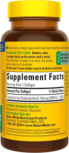 Miniatura 7 de Nature Made Vitamina D3 2000 UI (50 mcg), suplemento de vitamina D para el apoyo a la salud de los huesos, dientes, músculos y sistema inmunológico