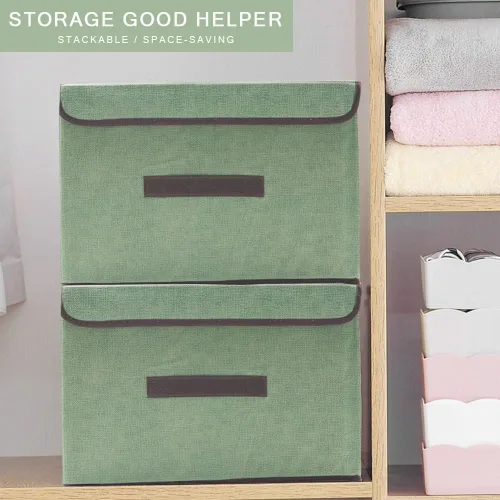 Miniatura 2 de LELE LIFE Caja de almacenamiento plegable con tapa y asa a prueba de polvo, contenedor de almacenamiento plegable organizador de almacenamiento