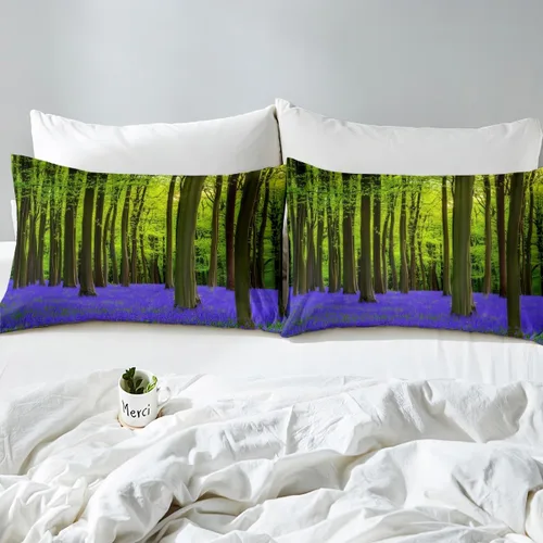Miniatura 4 de Erosebridal Funda de edredón lavanda para niños, niñas, adultos, mujeres, funda de edredón de árboles verdes, tamaño individual, juego de ropa
