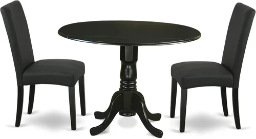 Miniatura 15 de East West Furniture DLDR5-BLK-24 - Juego de mesa de comedor moderno de 5 piezas, incluye una mesa redonda de madera con gotas y 4 sillas tapizadas