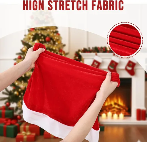 Miniatura 4 de Smiry - Juego de 4 fundas para sillas navideñas, con diseño de gorro rojo de Papá Noel, para el comedor, fundas extraíbles y lavables