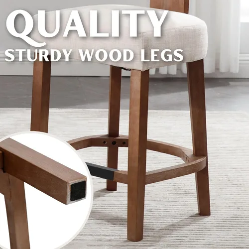 Miniatura 6 de RIVOVA Taburete de bar de 26 pulgadas de altura de mostrador, taburetes de bar de cocina modernos con respaldo y patas de madera maciza, taburetes