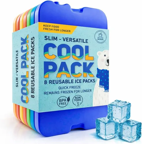 Healthy Packers Paquetes de hielo para loncheras y enfriadores, paquete de 8 unidades original | Paquete de hielo reutilizable delgado y duradero