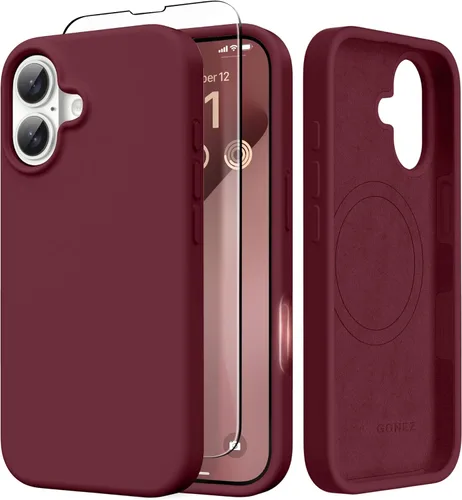 Miniatura 247 de GONEZ Funda de silicona para iPhone 14 Pro Max, compatible con MagSafe, con protector de pantalla + protector de lente de cámara, silicona líquida a