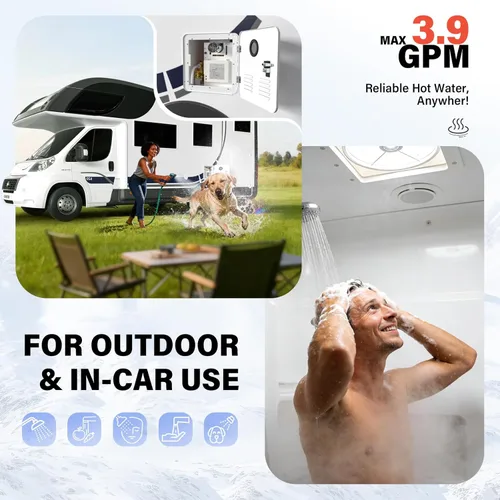 Miniatura 3 de Calentador de agua sin tanque RV de 65,000 BTU, calentador de agua caliente de propano RV con salida de agua frontal, puerta blanca de 15 x 15