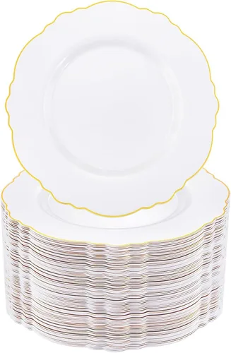 Miniatura 16 de WDF 60 platos de plástico rojo desechables – 7.5 pulgadas de alta resistencia rojo postre/ensalada/pastel platos para boda, fiesta, cumpleaños, día
