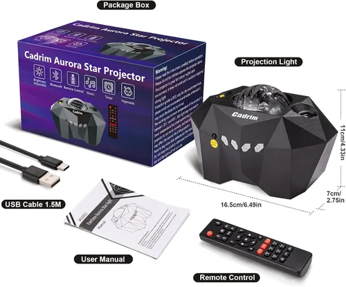 Miniatura 7 de Cadrim Proyector de estrellas con altavoz Bluetooth y control remoto, proyector de galaxia, luces del norte, proyector Aurora con estrella lunar