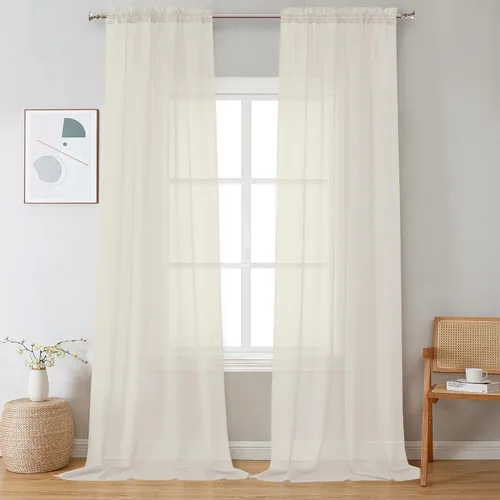 Miniatura 226 de OVZME - Cortinas traslúcidas blancas de 45 pulgadas de largo, 2 paneles, cortinas de gasa con bolsillo para barra para ventanas pequeñas, cada una