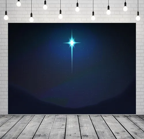 Miniatura 2 de BELECO Telón de fondo de tela de 5 x 3 pies, estrella de Navidad, cielo estrellado azul, belén, estrella de Belén, Jesús, fondo de nacimiento