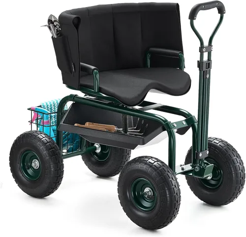 Miniatura 14 de VEVOR - Carro de jardín con asiento de trabajo rodante con ruedas, taburete de jardinería para plantación, asiento giratorio de 360 grados, vagón