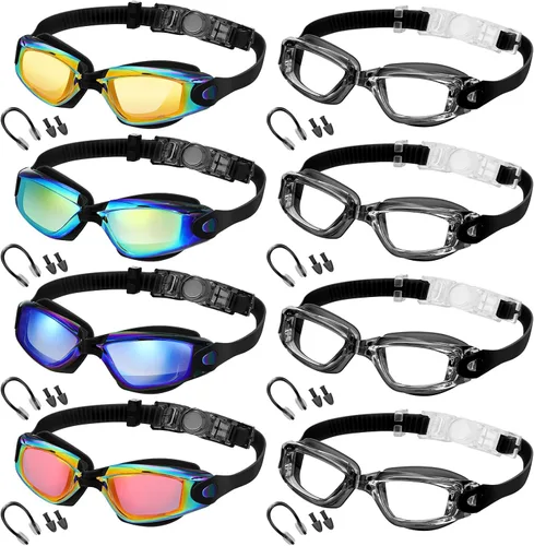 Paquete de 8 gafas de natación para niños de 6 a 14 años, antiniebla, UV, para piscina de agua, sin fugas, para niños, niñas, adolescentes