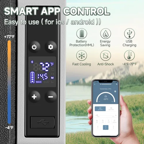 Miniatura 3 de BODEGACOOLER Refrigerador de 12 voltios para automóvil, enfriador eléctrico, congelador portátil con control por aplicación, capacidad de 32 cuartos