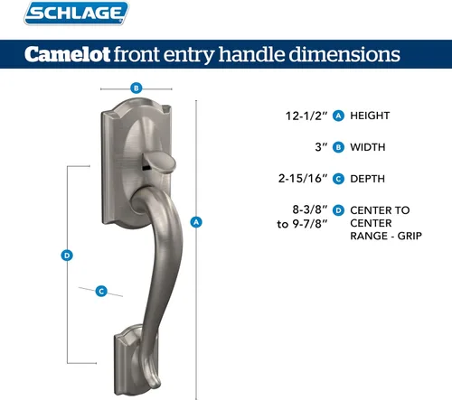 Miniatura 3 de SCHLAGE FE285 622 Acc CAM LH Juego de Manijas Mitad Inferior, Moldura Interior Camelot, Negro Mate