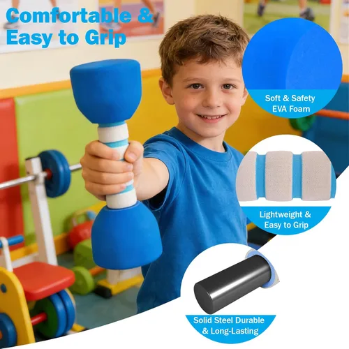 Miniatura 3 de Juego de pesas para niños, un par de 2 mancuernas para ejercicio de niños pequeños, mancuernas de espuma de 1.5 libras, equipo de entrenamiento