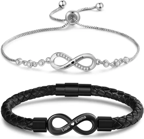 Miniatura 7 de Pulseras personalizadas con el infinito para parejas, pulseras a juego con nombre personalizado para parejas, regalo romántico para el día de San