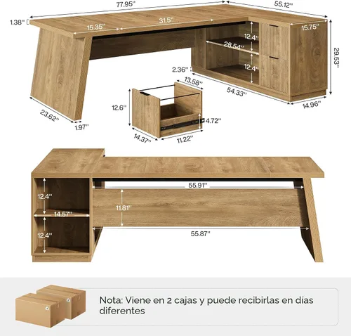 Miniatura 2 de Tribesigns Escritorio en forma de L de 78 pulgadas con cajones, escritorio ejecutivo grande con archivador y estantes, mesa de esquina moderna