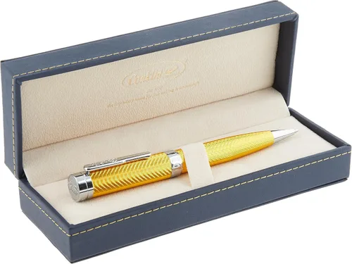 Miniatura 4 de Conklin Herringbone Signature - Bolígrafo amarillo con borde cromado, llamativo diseño grabado, recargable y duradero, regalo ideal para entusiastas