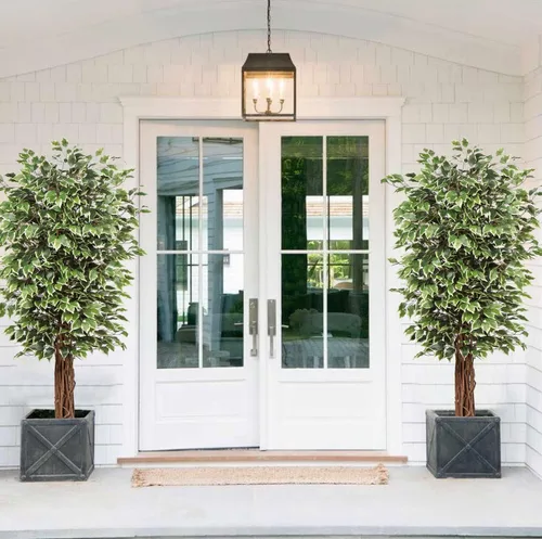 Miniatura 4 de plant Árbol de ficus artificial de 6 pies en maceta, plant de seda falsa con hojas verdes y blancas, tronco natural para decoración de interiores