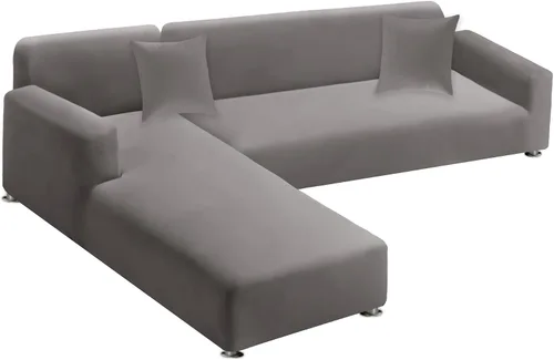 Miniatura 8 de LA MEACK Fundas para sofá modular, 2 piezas, suave, en forma de L, súper elástica, tipo L, con 2 fundas de almohada, funda de sofá de 3 plazas +