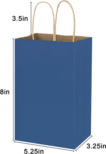 Miniatura 3 de bagmad Paquete de 50 Bolsas de Papel de Regalo Pequeñas Azules de 5.25 x 3.25 x 8 pulgadas con Asas a Granel, Bolsas Kraft, Bolsas de Manualidades