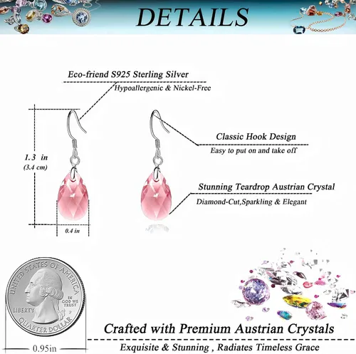 Miniatura 41 de Aretes colgantes de cristal austriaco con forma de lágrima para mujer, joyería hipoalergénica de plata de ley 925