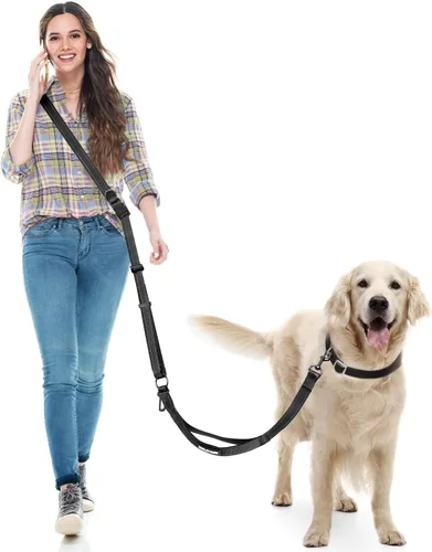 Miniatura 14 de Correa de perro manos libres, correa cruzada para perro, cinturón de cintura de 5.3 a 7.8 pies con cinturón de seguridad para automóvil