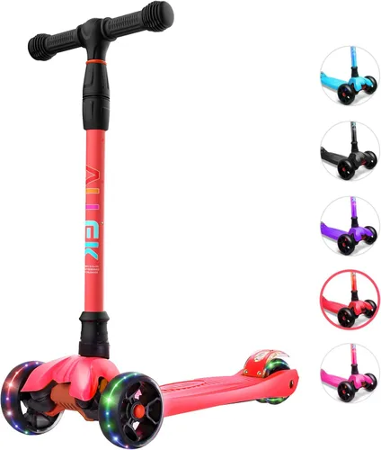 Miniatura 8 de Allek Kick Scooter B02, Lean 'N Glide Scooter con ruedas iluminadas de poliuretano extra anchas y 4 alturas ajustables para niños de 3 a 12 años