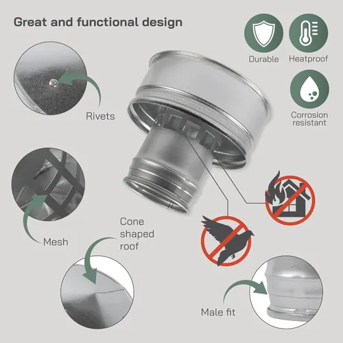 Miniatura 3 de Vent Systems Tapa redonda de ventilación de techo de 4 pulgadas, protector de lluvia de chimenea de acero galvanizado con escudo contra el viento