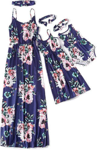 IFFEI Mommy and Me - Vestido a juego con tirantes delgados, vestido casual de verano, vestido de playa sin mangas con diadema