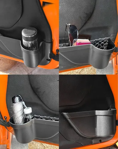 Miniatura 4 de CALBEAU Bolsillos para puerta delantera, 2 portavasos laterales para puerta de Jeep Wrangler 2011-2018 Jeep Wrangler JK JKU 2/4 puertas, accesorios