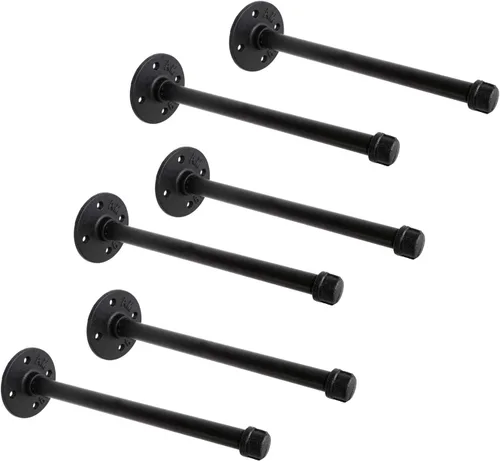Miniatura 9 de Soportes industriales de tubo de hierro negro de 1/2 pulgada, soporte rústico para colgar en la pared, soportes de tubo personalizados para estantes