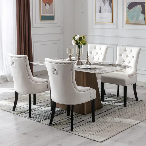 Miniatura 7 de Juego de 4 sillas de comedor modernas de mediados de siglo, sillas decorativas de terciopelo, sillas Parsons tapizadas, sillas laterales