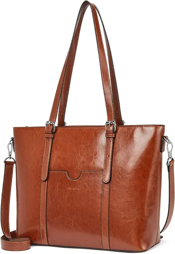 Miniatura 8 de BOSTANTEN Bolso de mano de cuero para mujer para laptop, bolsa al hombro de oficina, maletín vintage de 15.6 pulgadas, bolso de trabajo