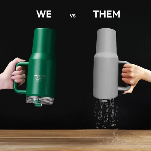 Miniatura 5 de Gpeng 30/40/50 oz Vaso con asa, botellas de agua con tapa de popote, taza de viaje de acero inoxidable aislada compatible con portavasos, mantiene