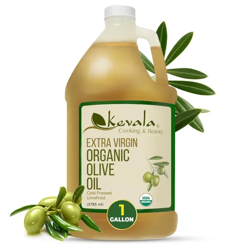Kevala Aceite de Oliva Extra Virgen Orgánico 1 gal, Aceite de Cocina Sin Gluten | 128 oz Bulk, Cholesterol Free Oil Perfect for Baking and Frying,