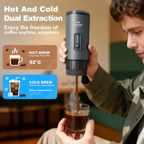 Miniatura 4 de Cafetera portátil, juego de máquina de café espresso eléctrica 3 en 1, cafetera autocalentable recargable con bolsa de transporte y soporte de café