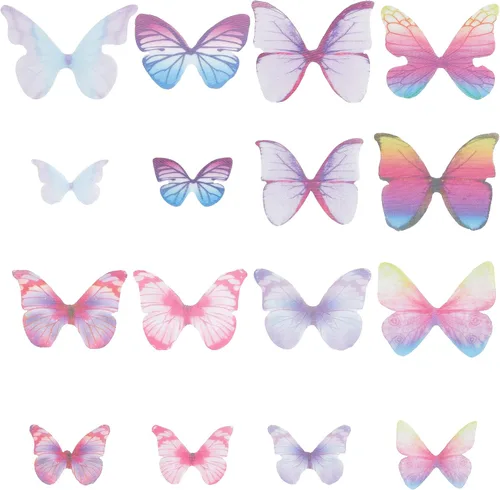 Miniatura 16 de SUNNYCLUE 1 caja 180 pares de decoraciones de mariposa de tela 3D adorno de mariposa pequeñas alas de mariposa de organza para bricolaje, joyas