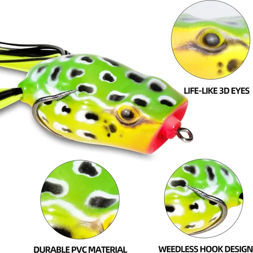 Miniatura 2 de RUNCL Topwater - Señuelos de rana – 5 piezas de cebos de silicona duraderos y realistas para agua dulce y salada, señuelos flotantes realistas