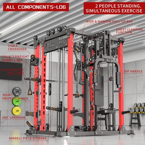 Miniatura 2 de Rack Multiusos para Sentadillas, Conjunto de Rack de Pesas Smith Machine con Sistema de Crossover de Cables, Racks de Potencia para Gimnasio en L06