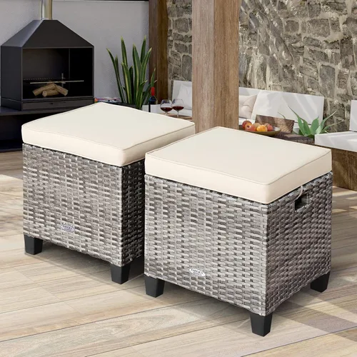 Miniatura 14 de LDAILY Moccha - Juego de 2 otomanas para patio al aire libre, para todo tipo de clima, con cojines extraíbles, reposapiés para exteriores (turquesa)