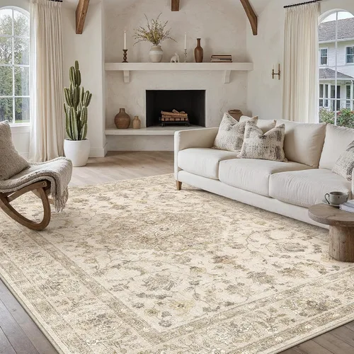 Miniatura 55 de PureCozy - Alfombra de área beige de 8 x 10, lavable, vintage, alfombra para sala de estar, dormitorio, gran alfombra suave retro de pelo bajo