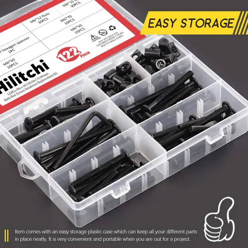 Miniatura 6 de Hilitchi M6 120 piezas de tornillos de cabeza hexagonal negra, tuercas de barril, kit surtido de accesorios para cuna, cama de bebé, muebles, cunas