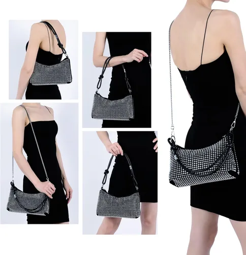 Miniatura 2 de Bolso de mano para mujer, bolso hobo brillante, bolso de hombro con diamantes de imitación, bolso cruzado brillante, elegante bolso de mano
